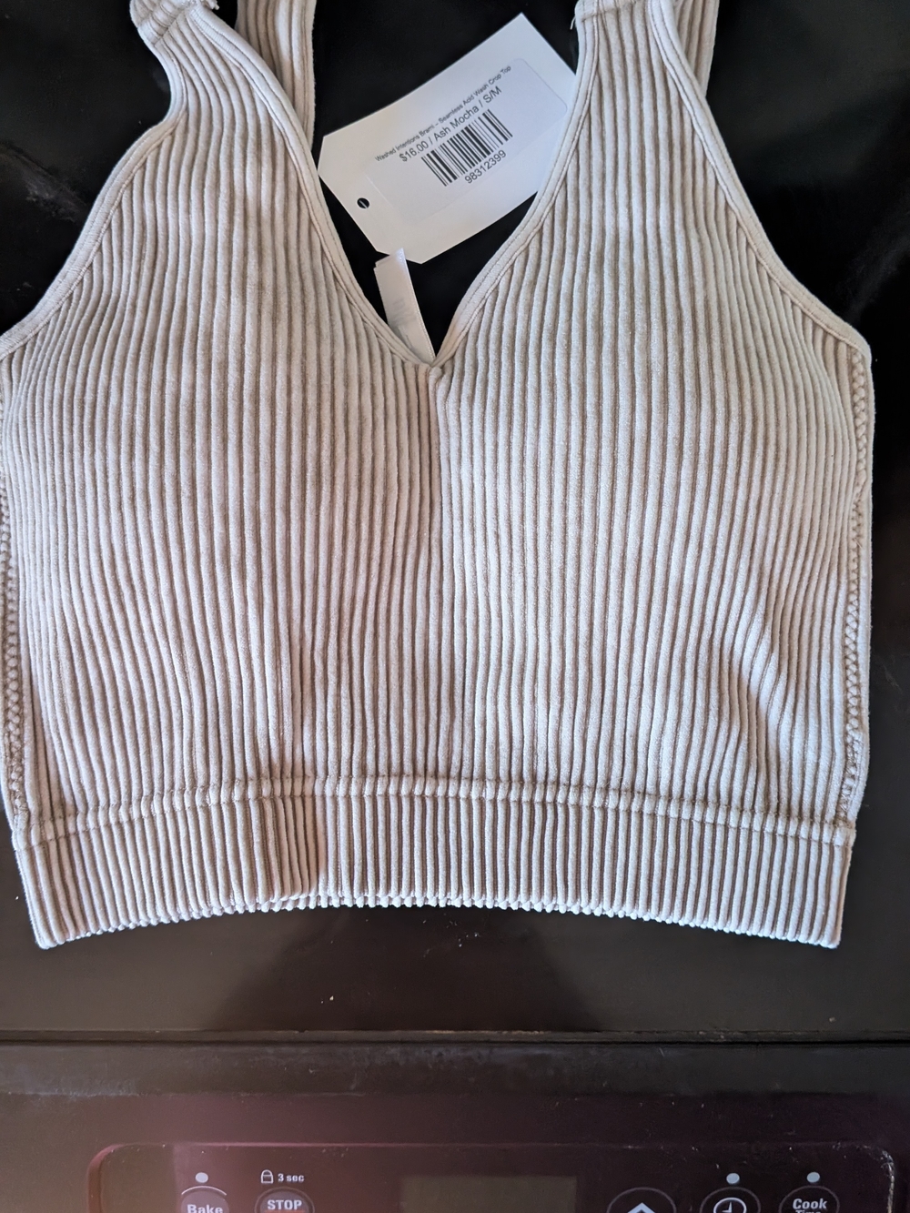 Ribbed V-Neck Sports Bra - Cream With Padding